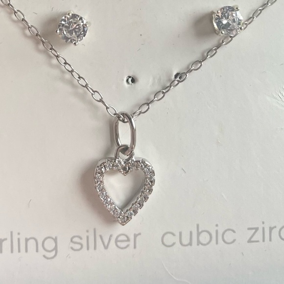 belk Jewelry - Sterling Silver & Cubic Zirconia 💕 Heart Necklace with earrings